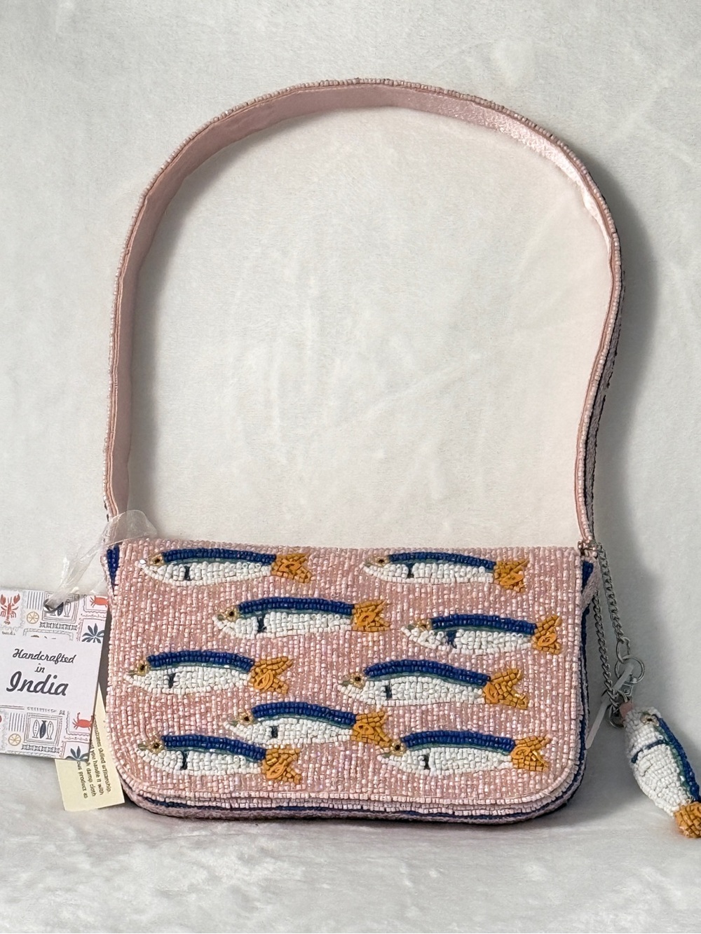 Handcrafted in India Pink Beaded Sardine Shoulder Bag